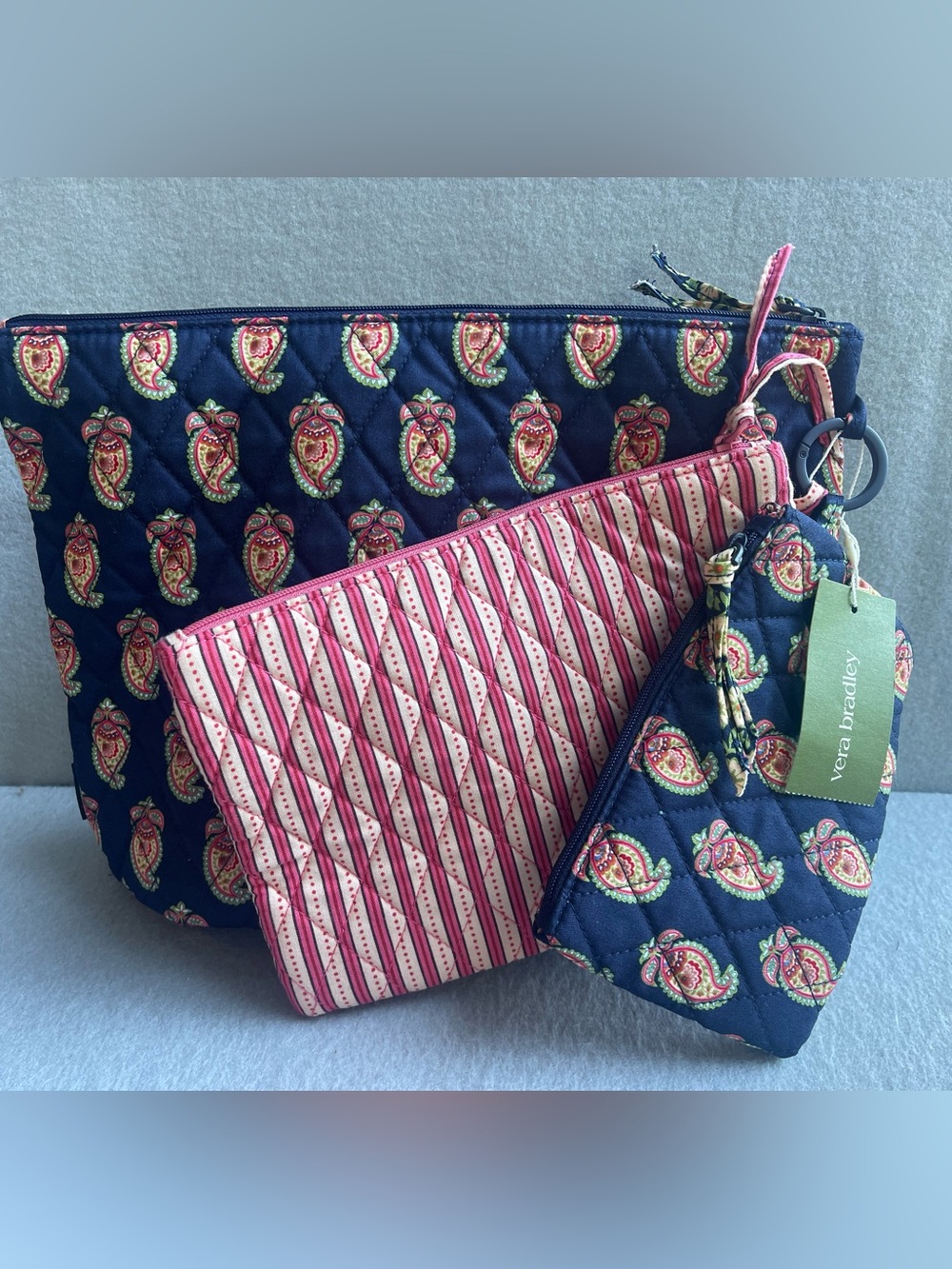 Vera Bradley 3‑Pouch Organizer Set – Flowering Paisley Cosmetic/Travel Bags NWT